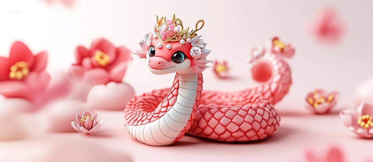 戴皇冠的蛇宝宝新年素材背景