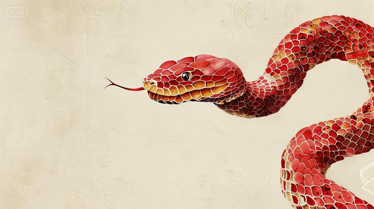 一条红色的生肖蛇国潮新年海报