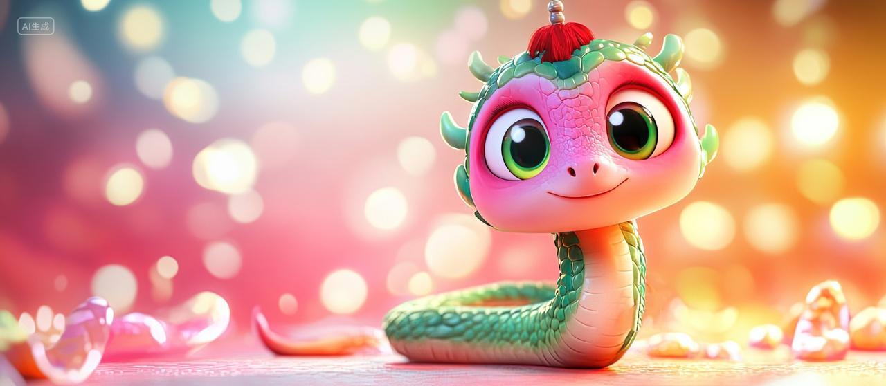 一个可爱的蛇宝宝光圈唯美新年背景