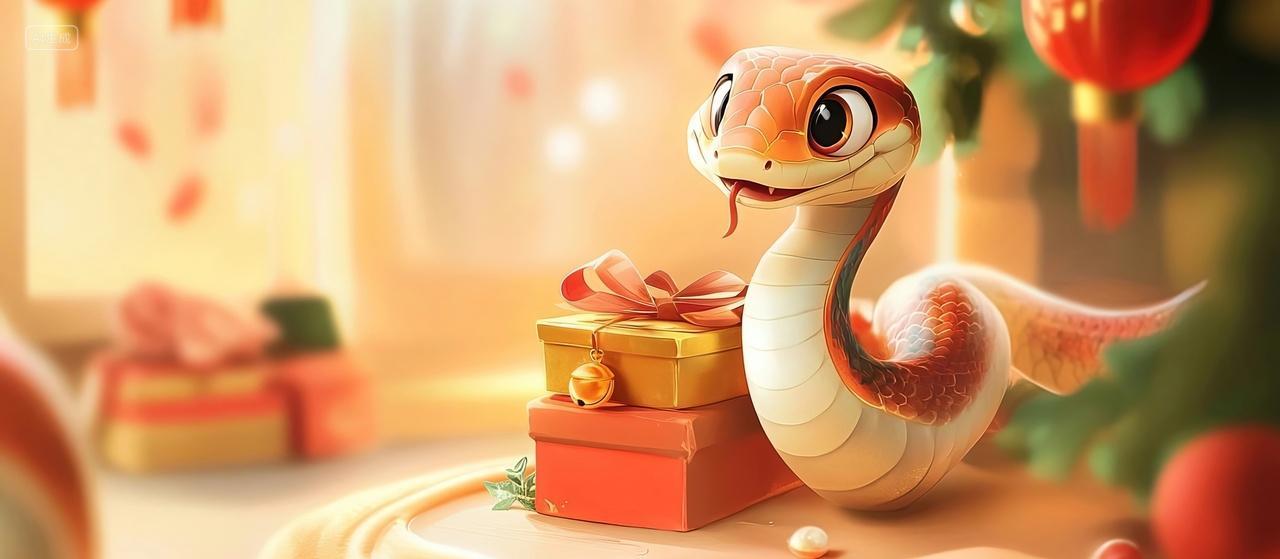 卡通蛇和礼物新年背景