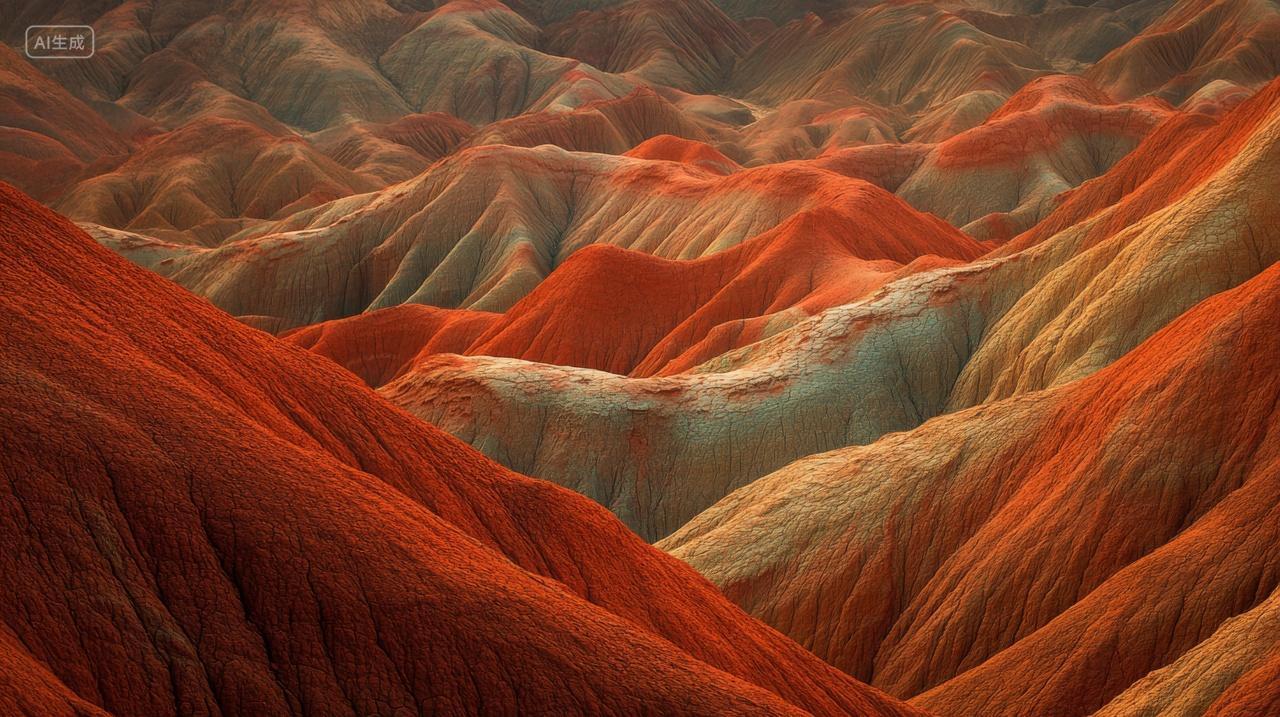 甘肃丹霞地貌红色山丘自然景观地质构造风景