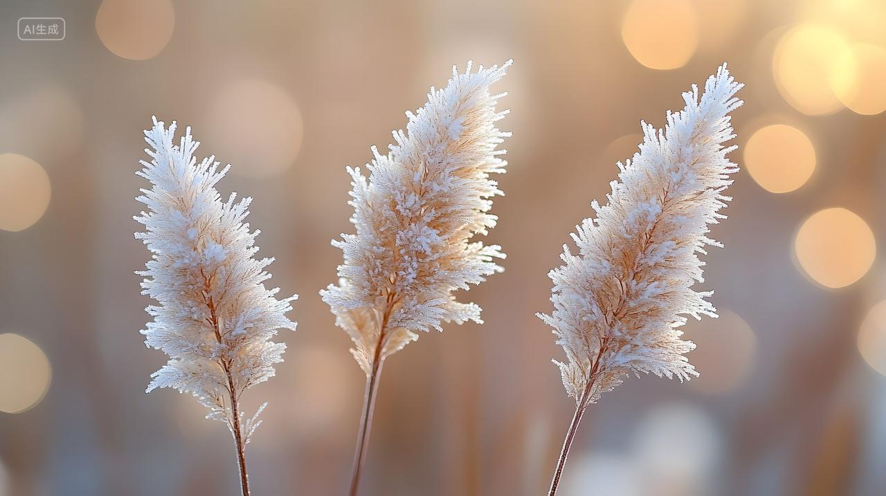 小雪节气冬季阳光下芦苇特写自然静美