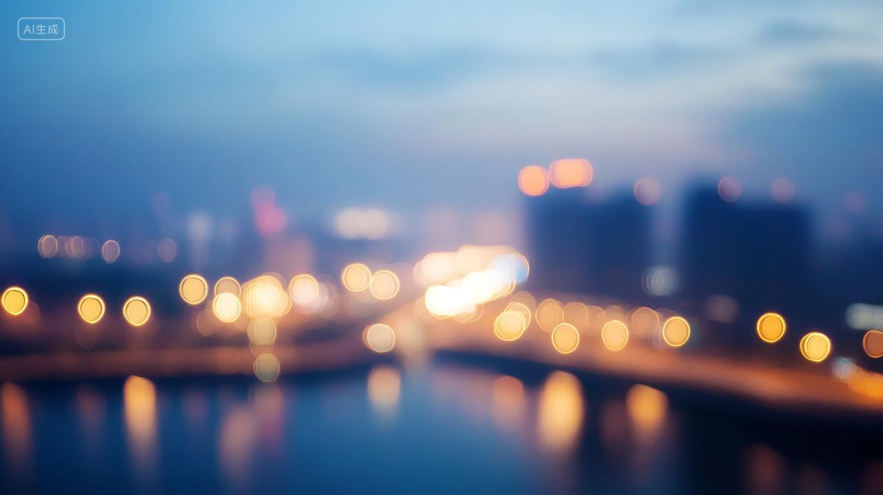 城市夜景模糊光影灯光光斑夜幕降临都市夜色