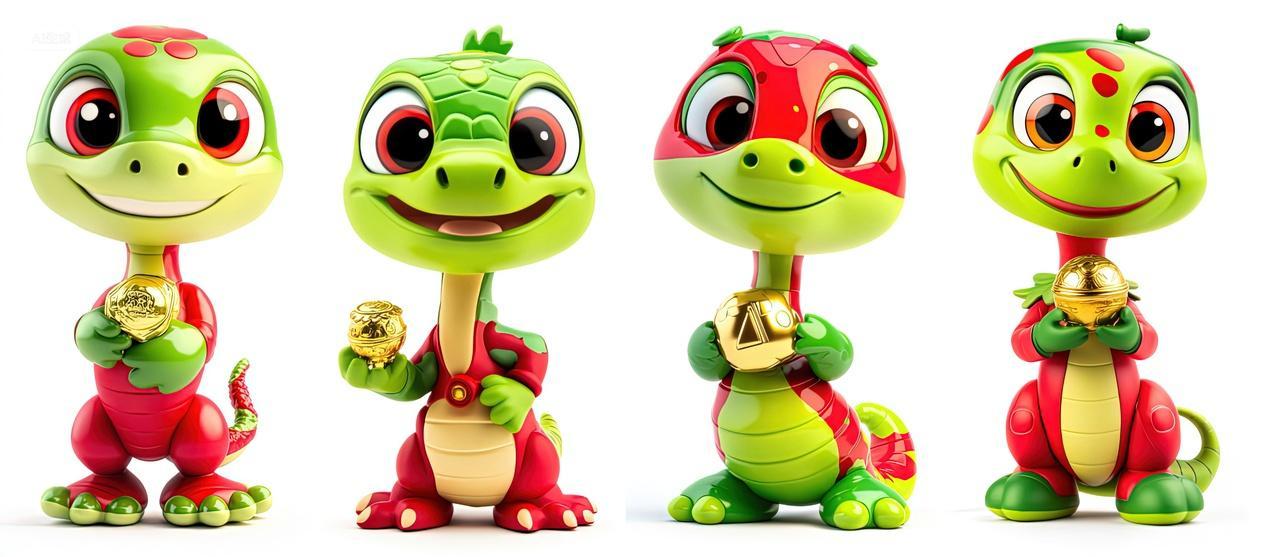 绿色的卡通蛇捧着金锭金子新年素材