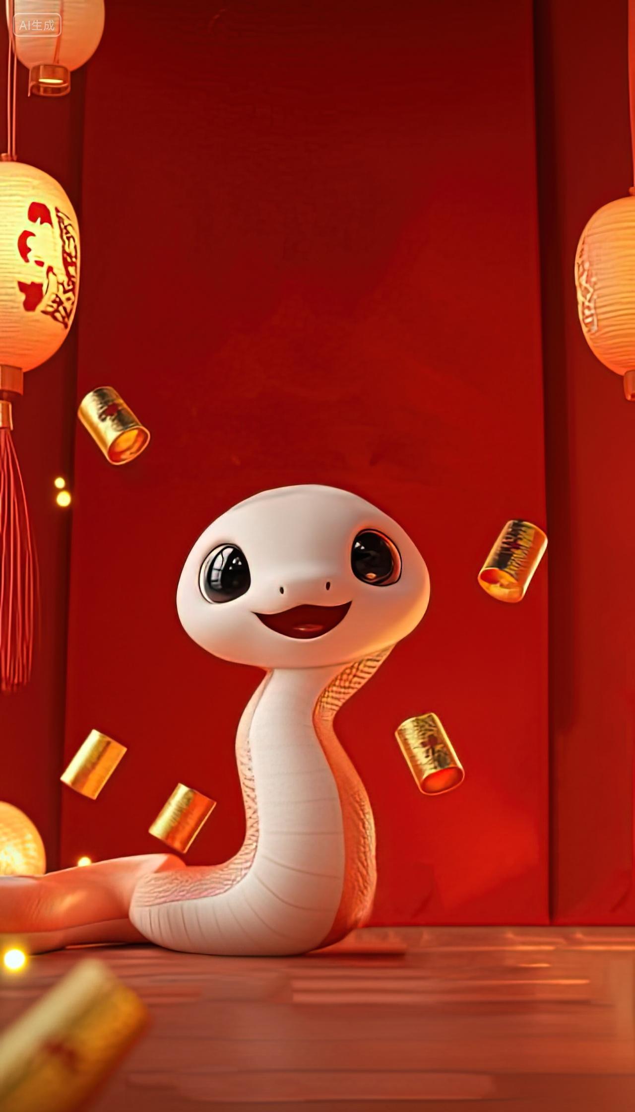 一条小白蛇红色新年背景