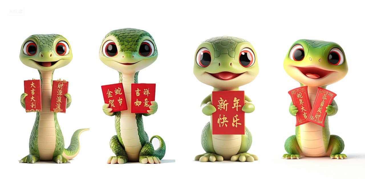卡通生肖蛇拿着红包新年素材