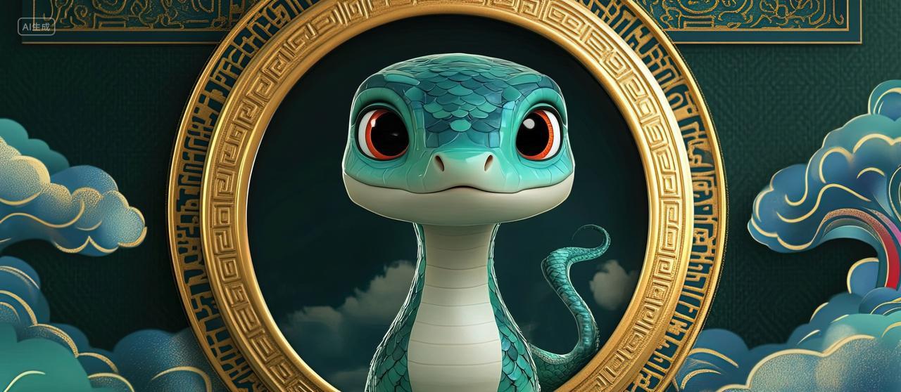 绿色国潮生肖蛇新年背景