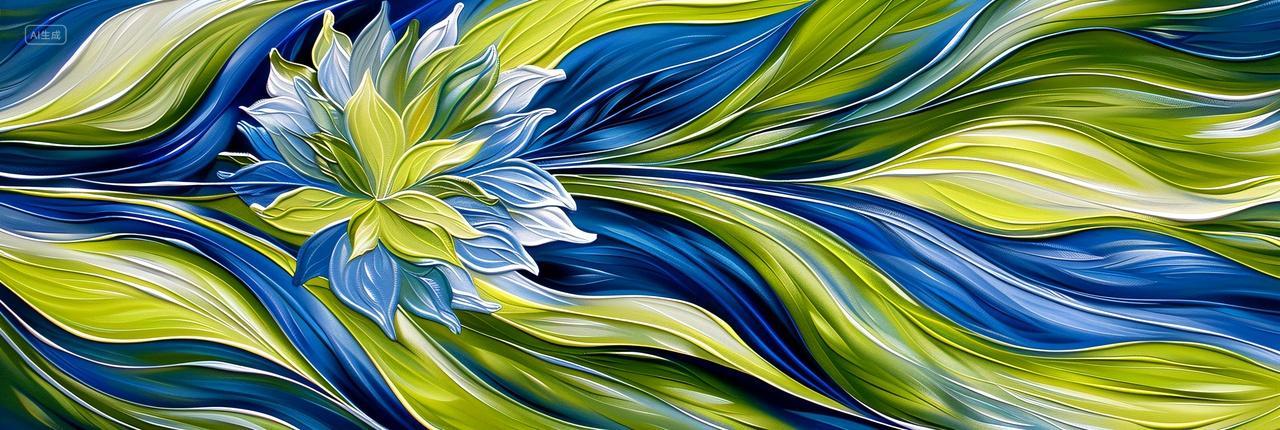 绮丽菊影蓝绿色渐变线条的秋日礼赞