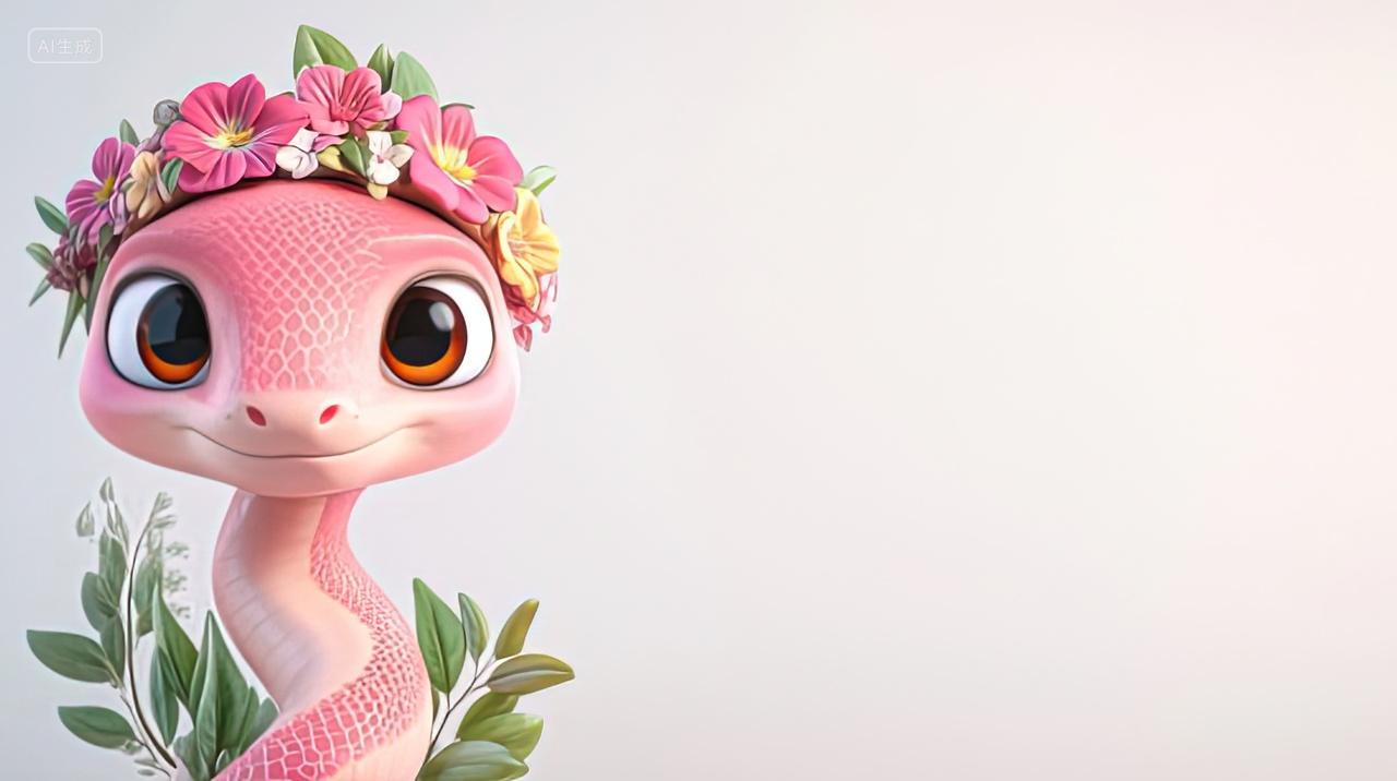 戴花环卡通蛇新年素材