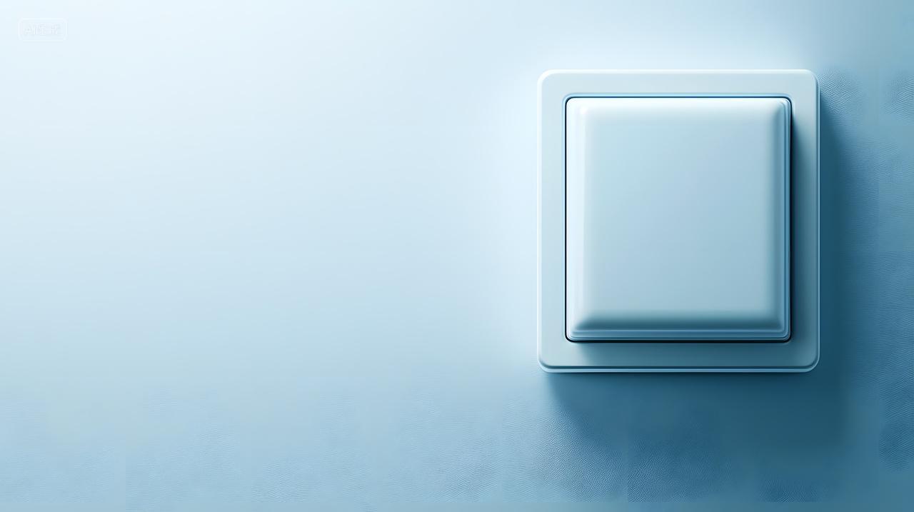 蓝色墙壁上极简主义白色灯开关