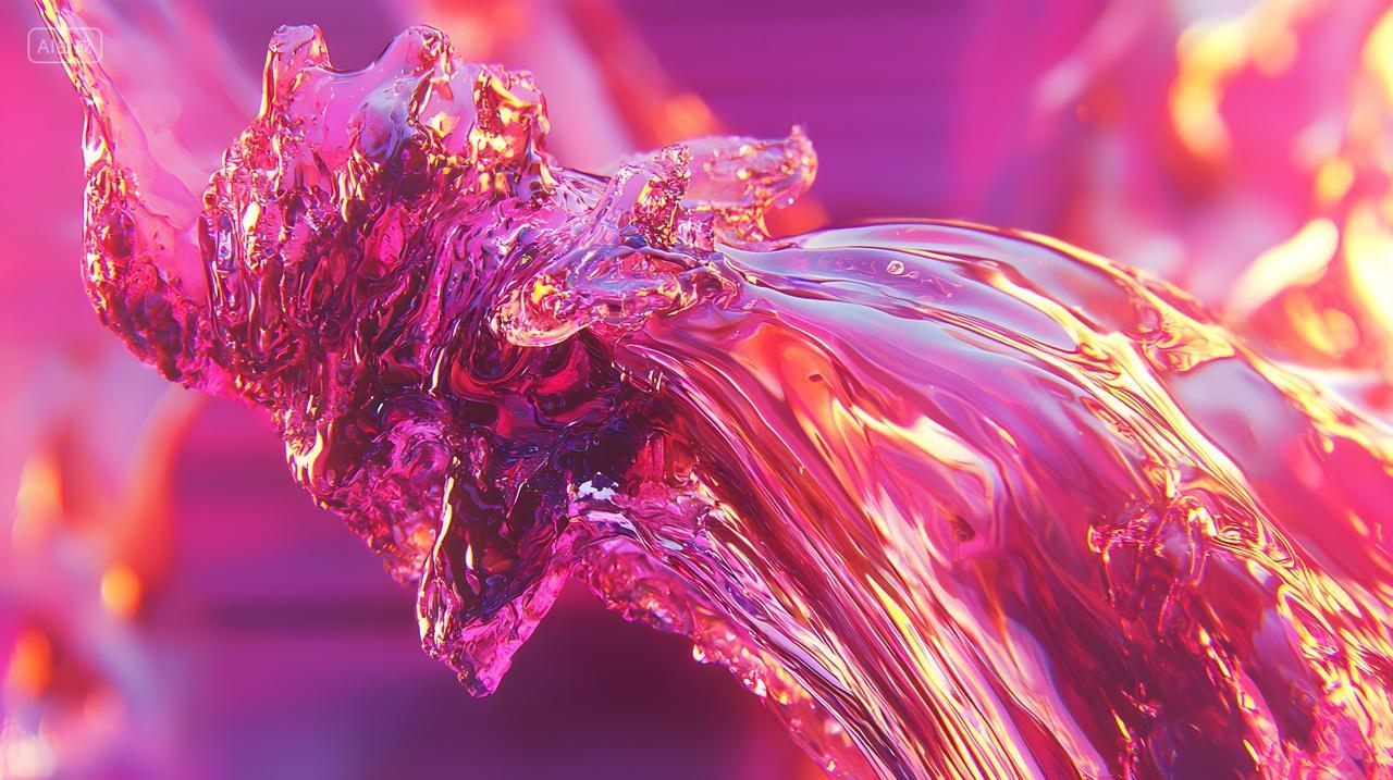 鲜亮粉红和紫色液体飞溅摘要