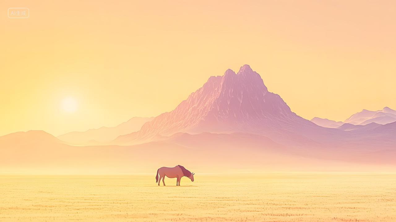 日出时宁静风景和一匹马