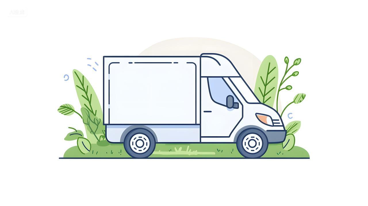 绿树环绕卡通送货车