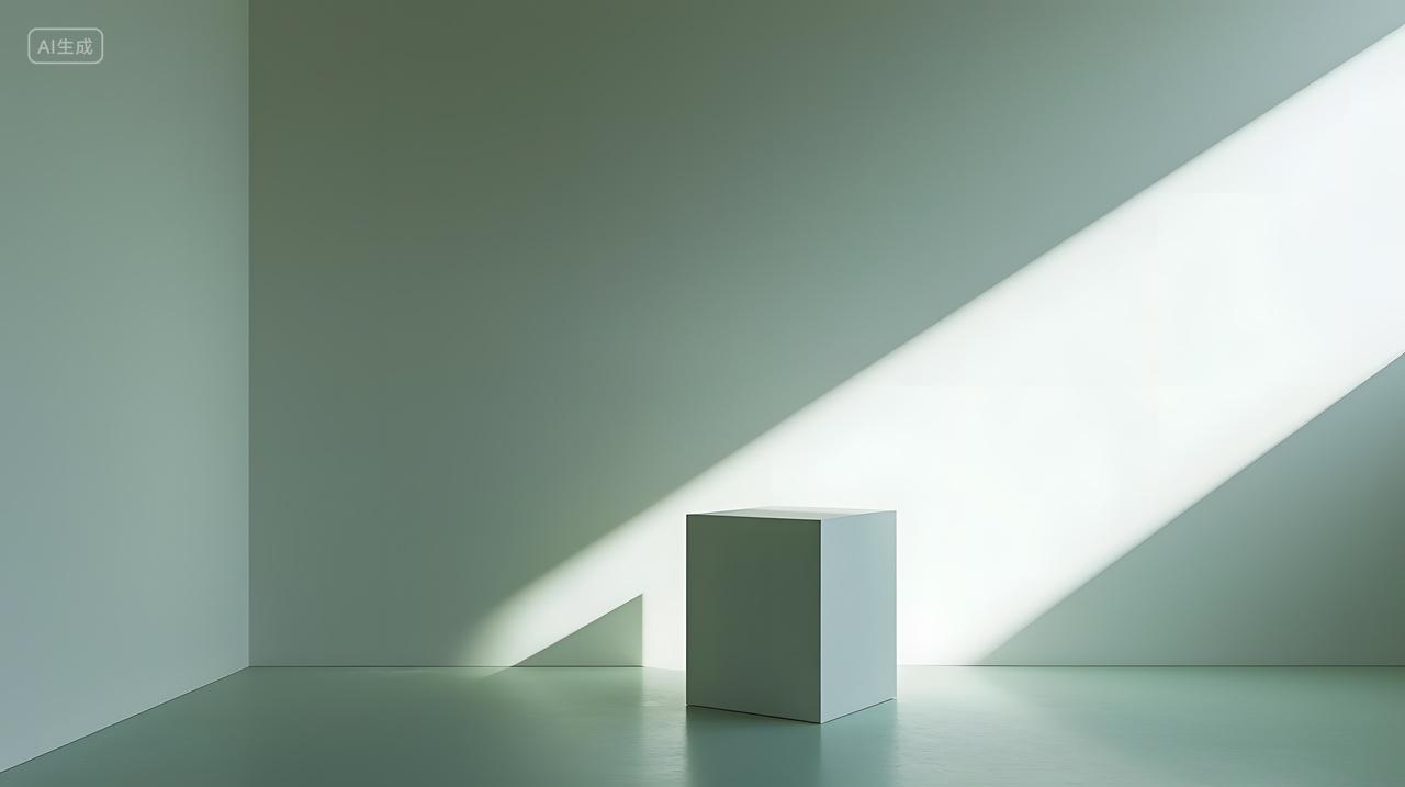 柔和自然光下简约白色立方体