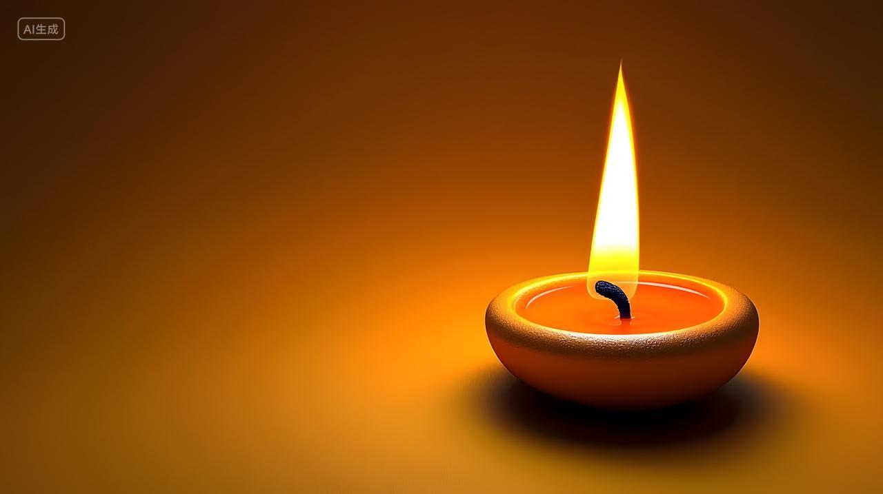 一支燃烧蜡烛火焰温暖