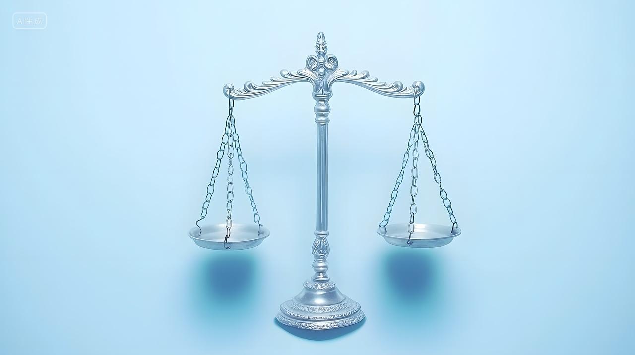 法律蓝色背景上优雅银色正义天平