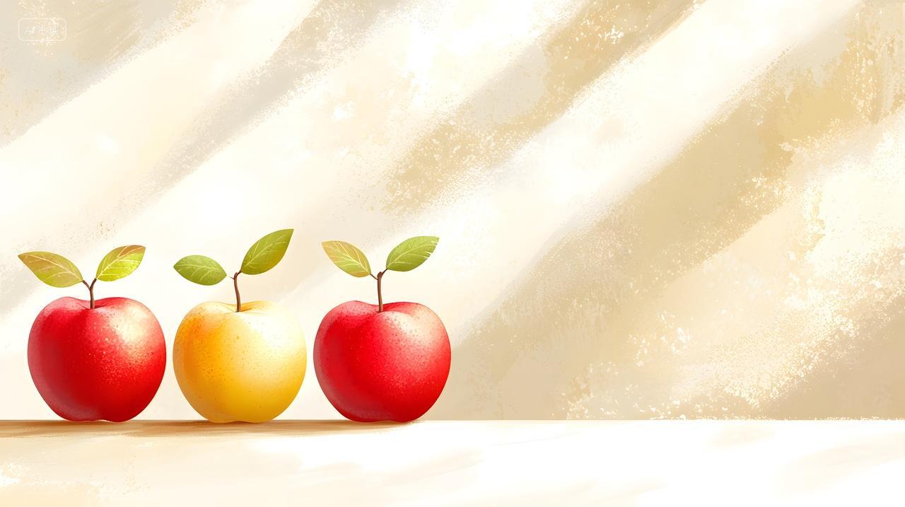 浅色纹理背景上彩色苹果