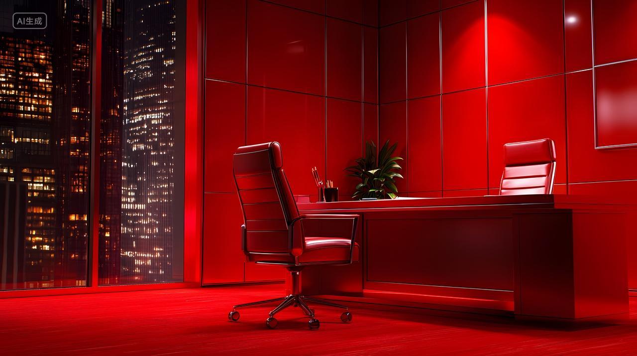 现代化办公室内部采用醒目红色装饰