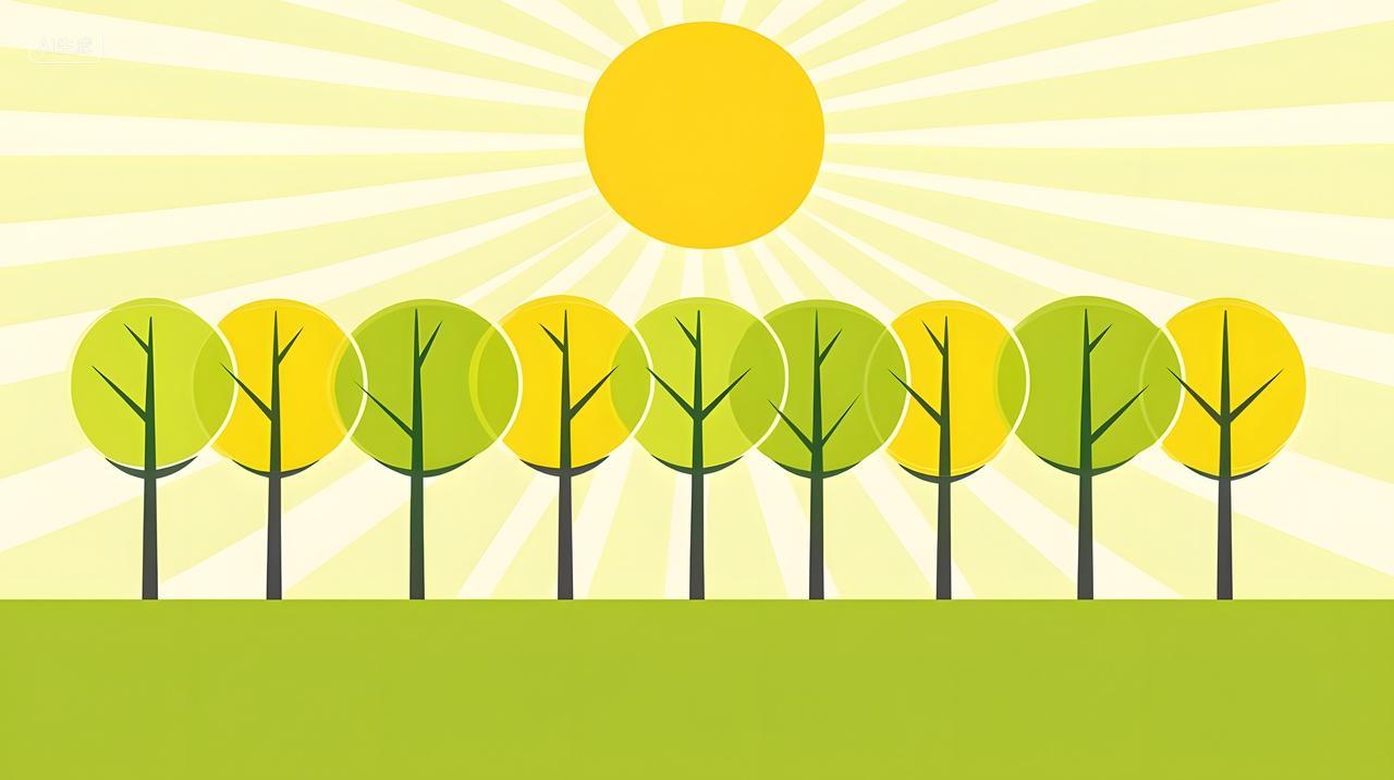 色彩缤纷树木和阳光在充满活力景观中