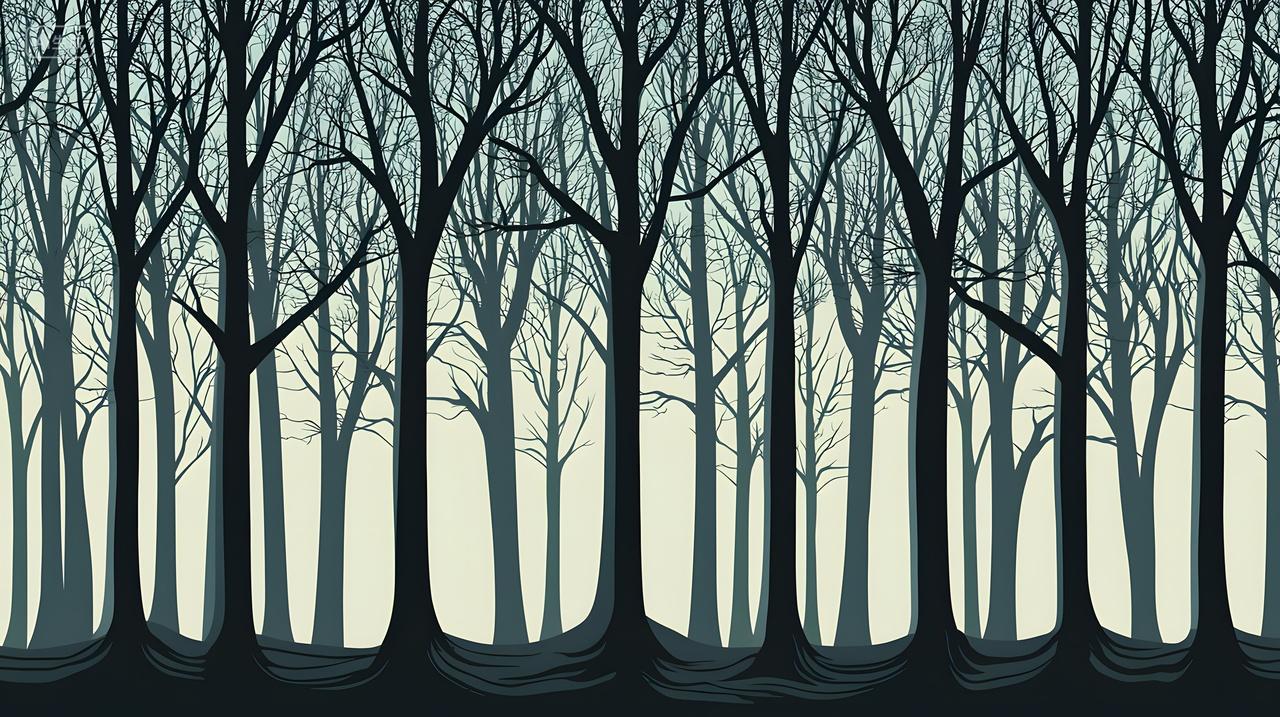 宁静森林场景中树木剪影