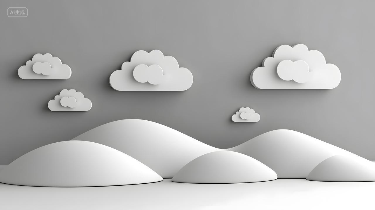 灰色墙壁上抽象白云和山丘设计