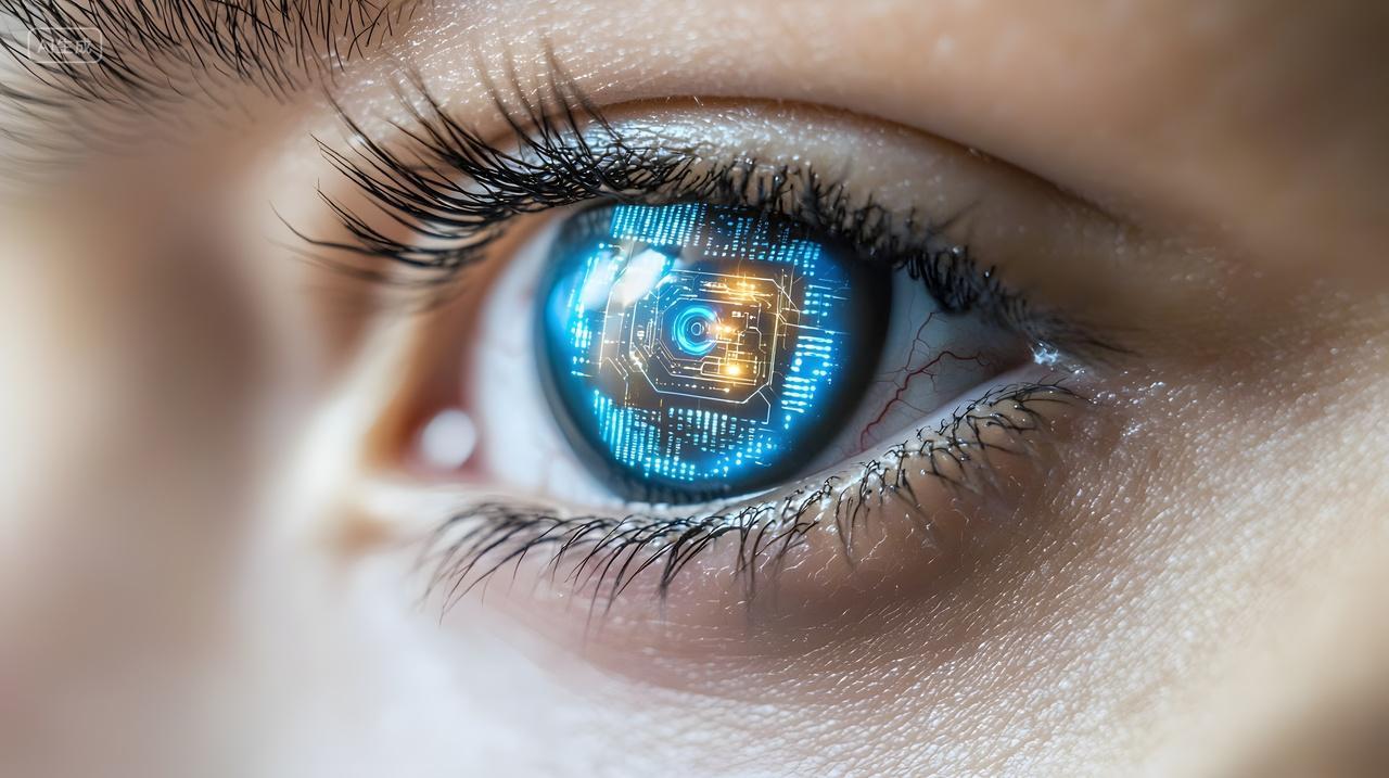 带有数字元素未来派眼睛特写