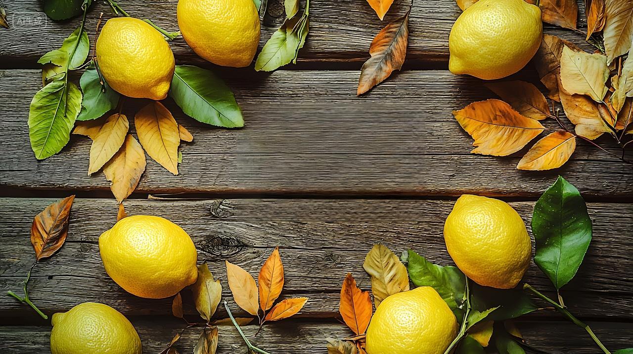 木材上鲜黄柠檬和秋叶
