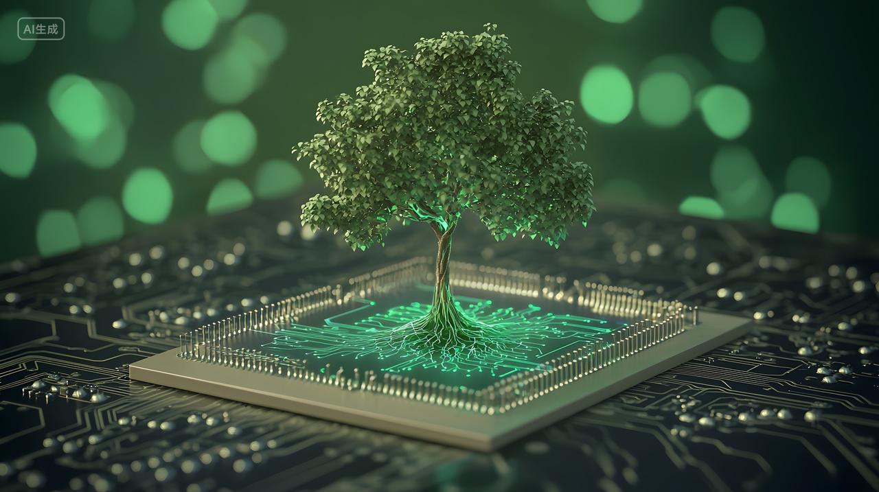 从电路板背景中生长树