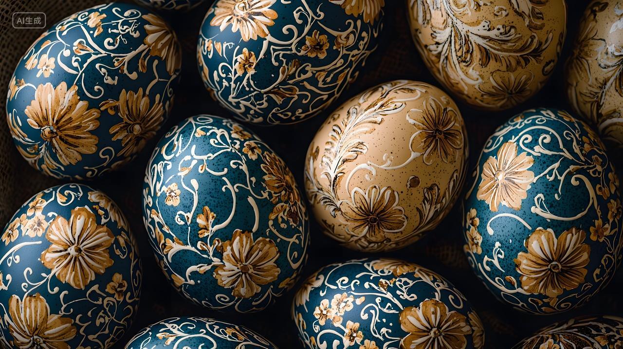 带有花卉图案彩色装饰复活节彩蛋