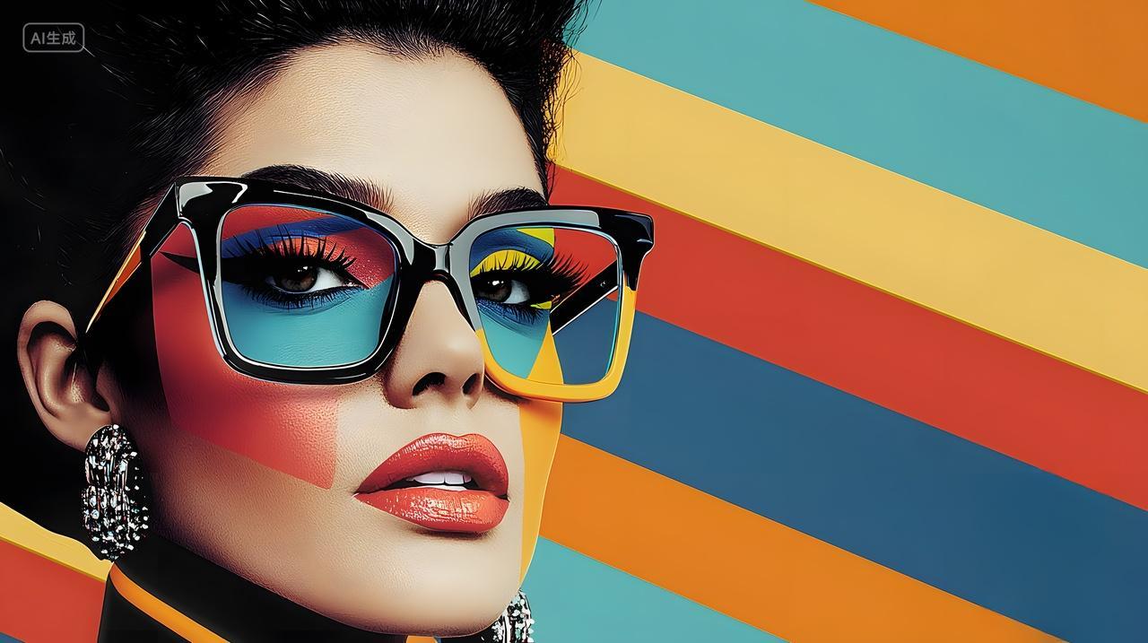 戴着大胆眼镜色彩鲜艳时尚女性