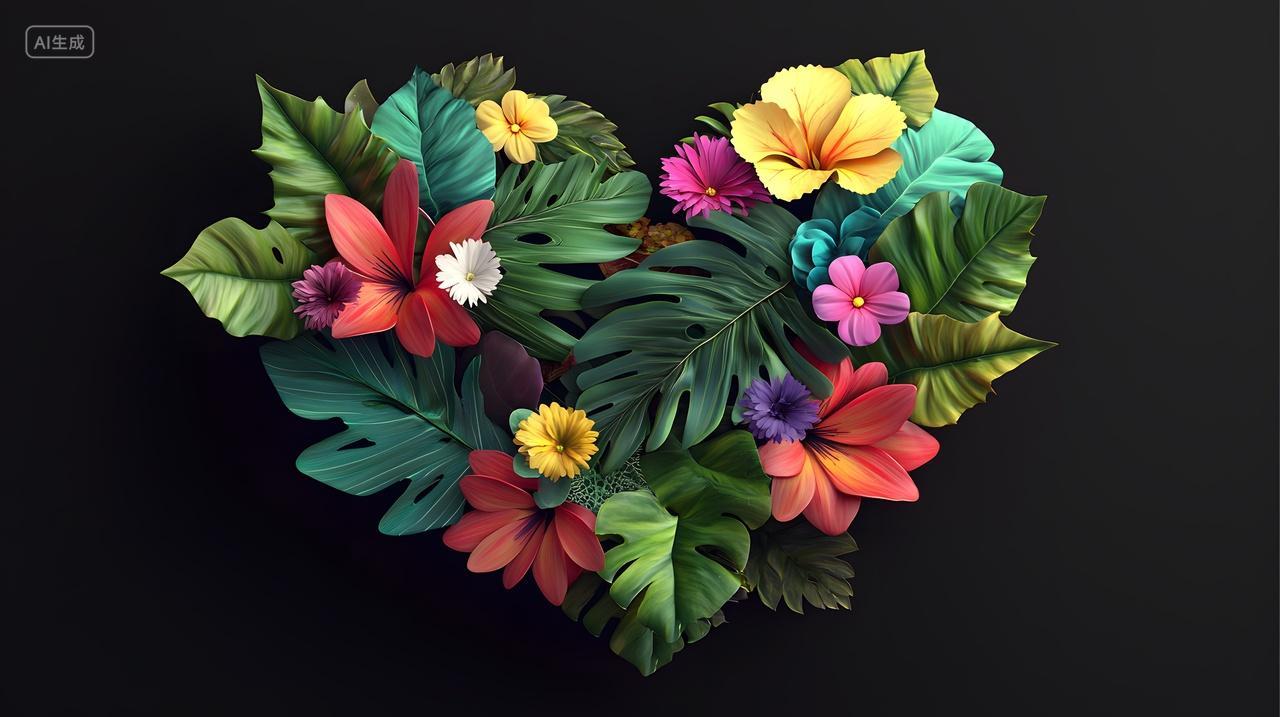 色彩鲜艳心形花卉布置