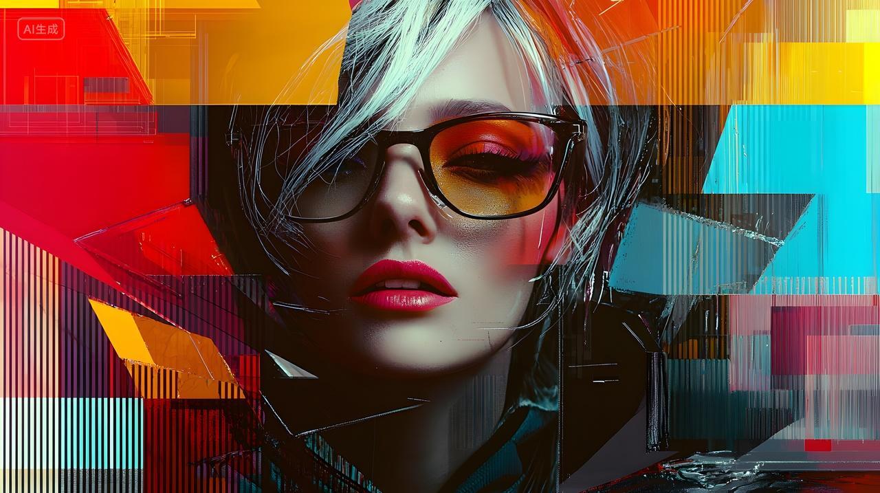 戴眼镜身着现代艺术背景时尚女性