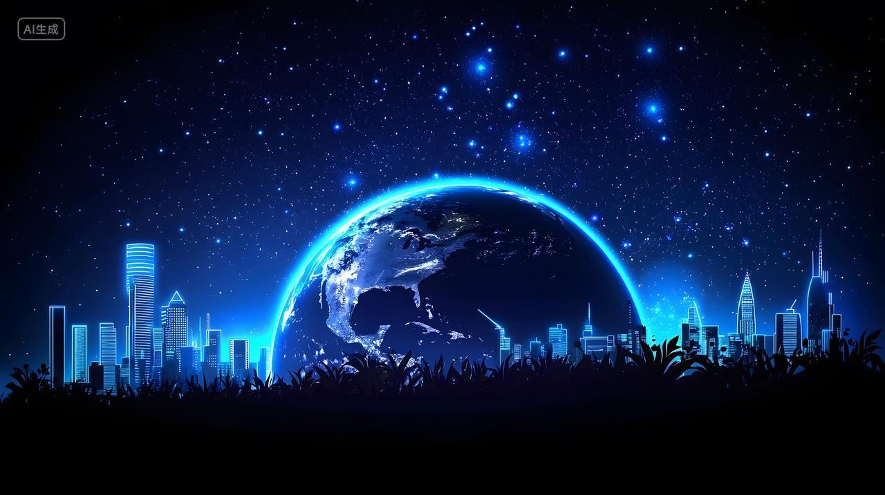 繁星点点夜空下未来城市景观