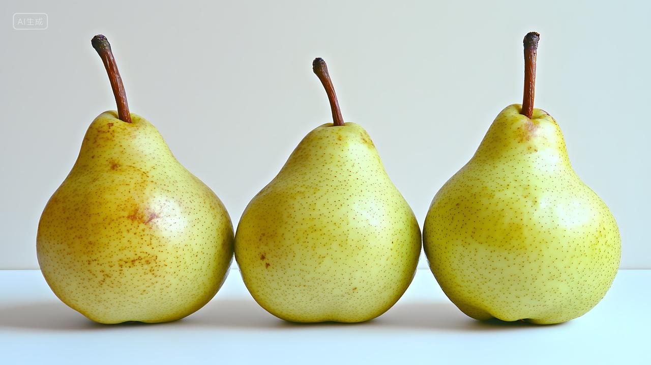 白色背景中三个成熟黄梨