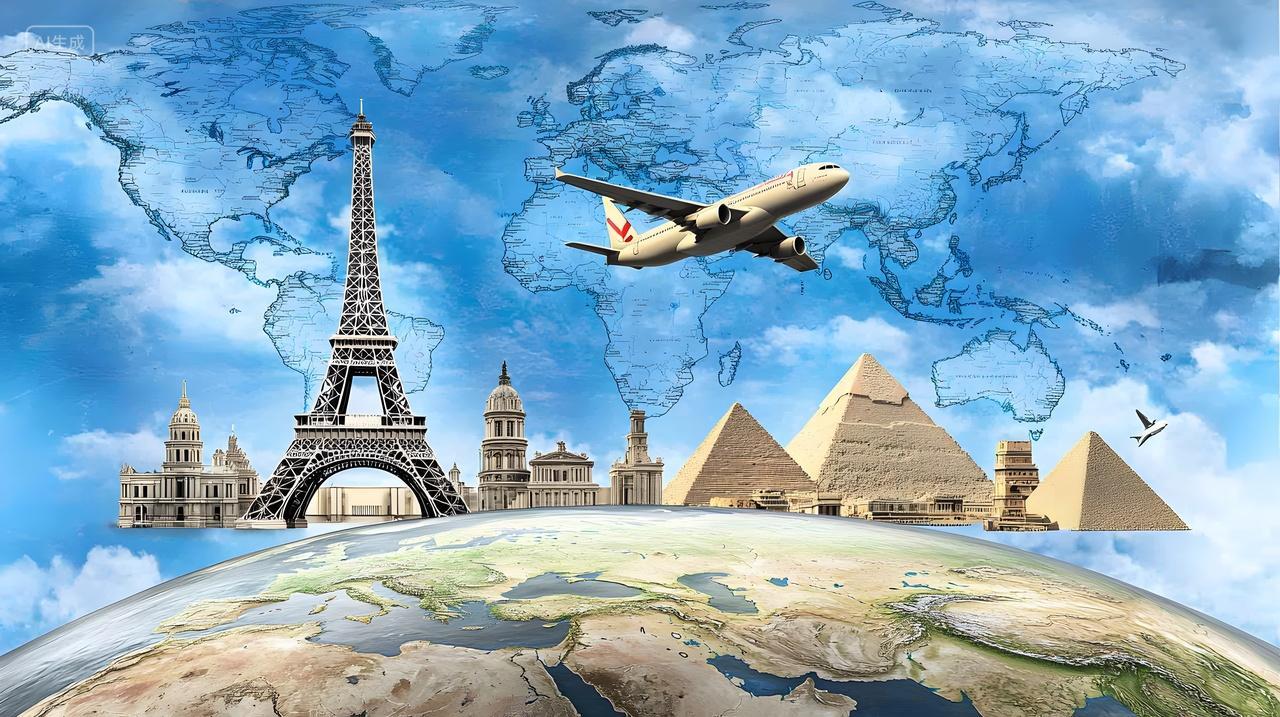 具有飞机轮廓全球地标