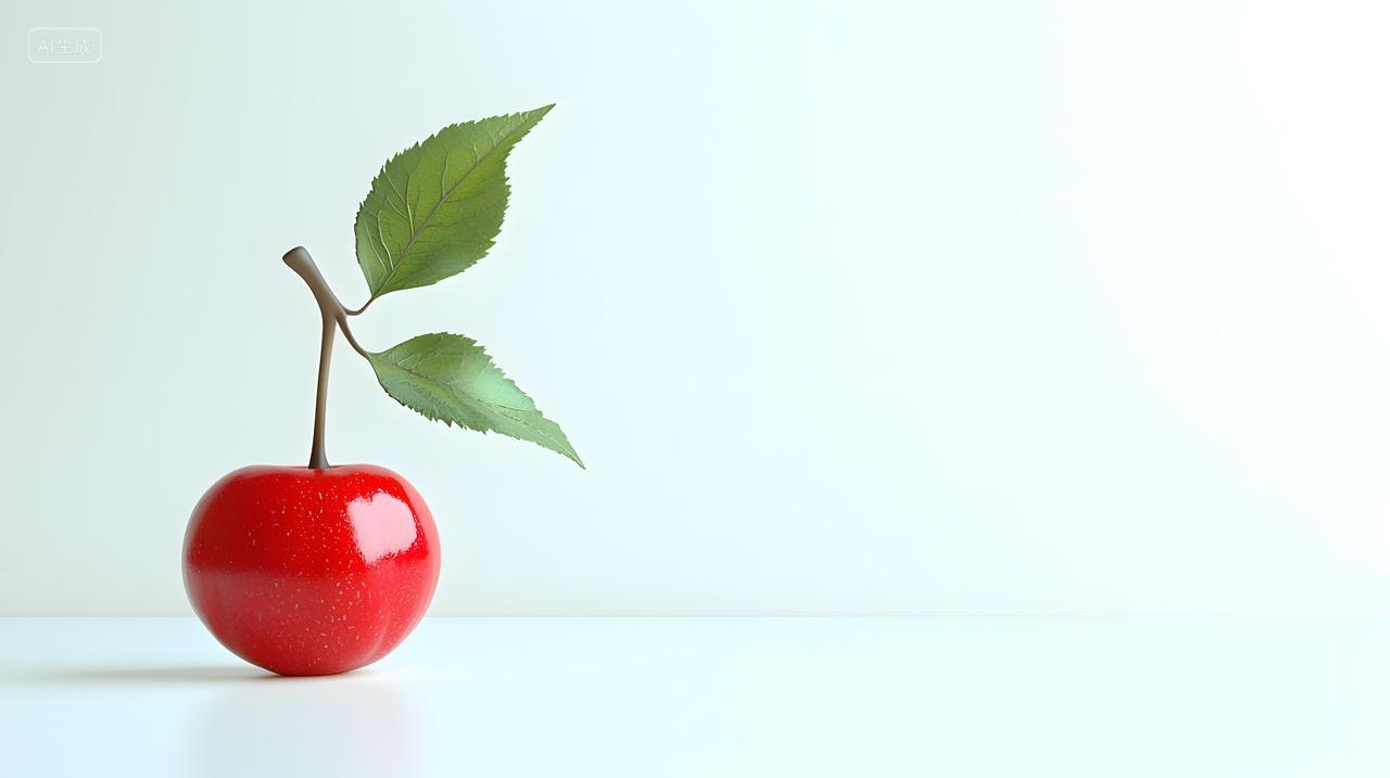 白色背景上带绿叶新鲜红苹果