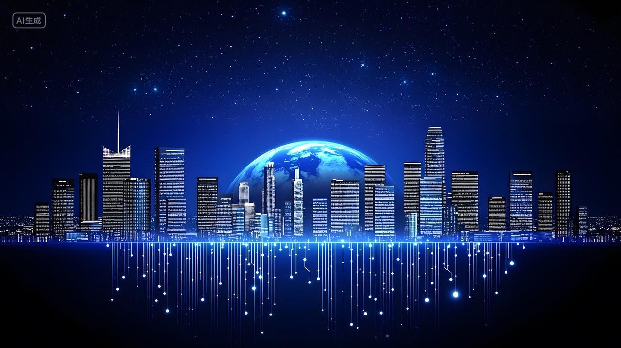 具有数字元素未来城市天际线