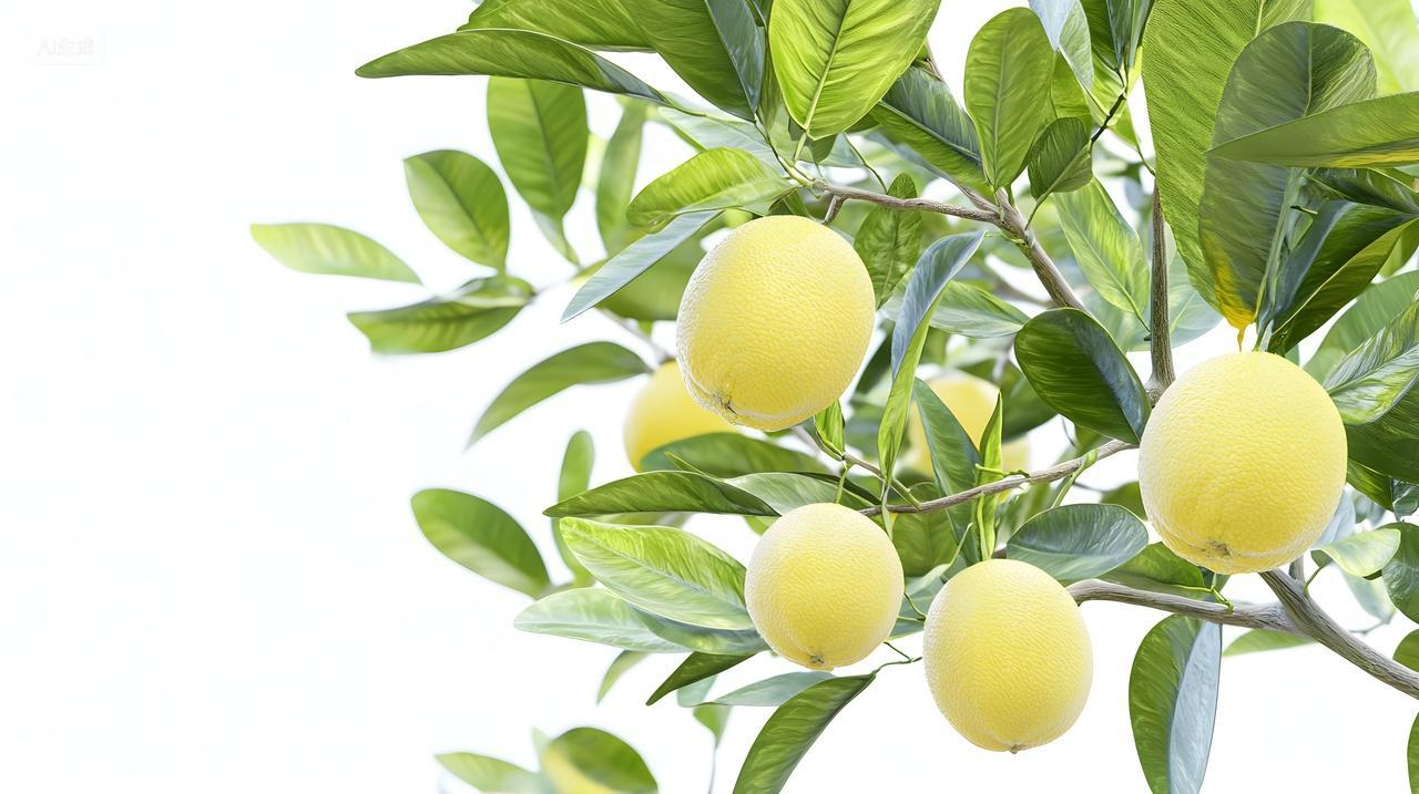 阳光明媚树枝上鲜亮黄色柠檬