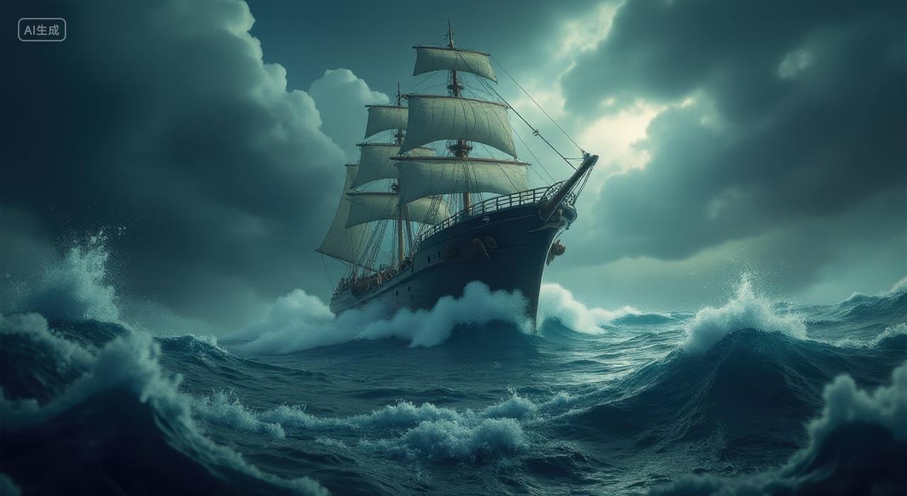 暴风雨海域上的幽灵船