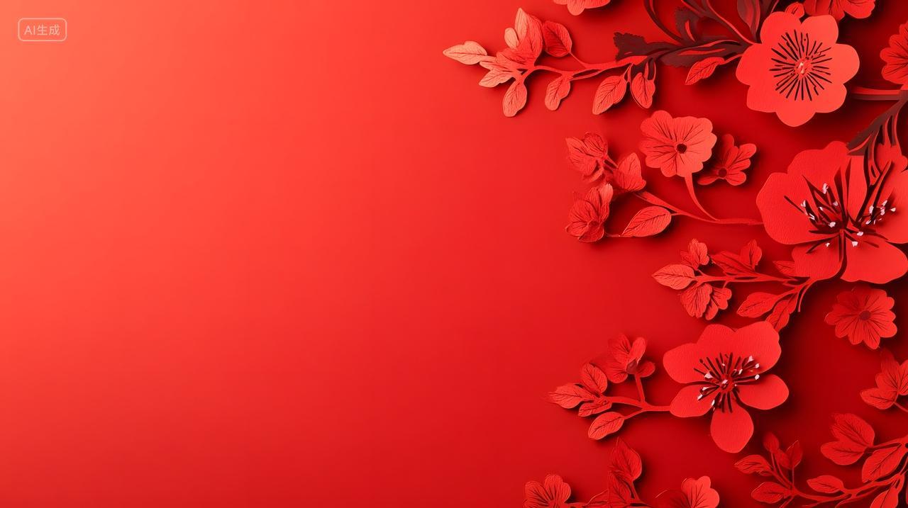 红色背景与花卉装饰节庆设计图片