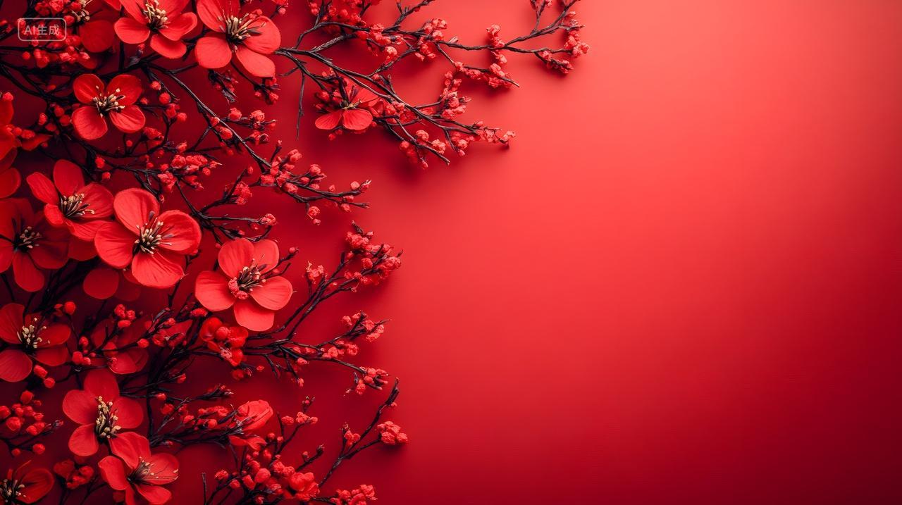 红色背景与梅花节庆装饰设计图片
