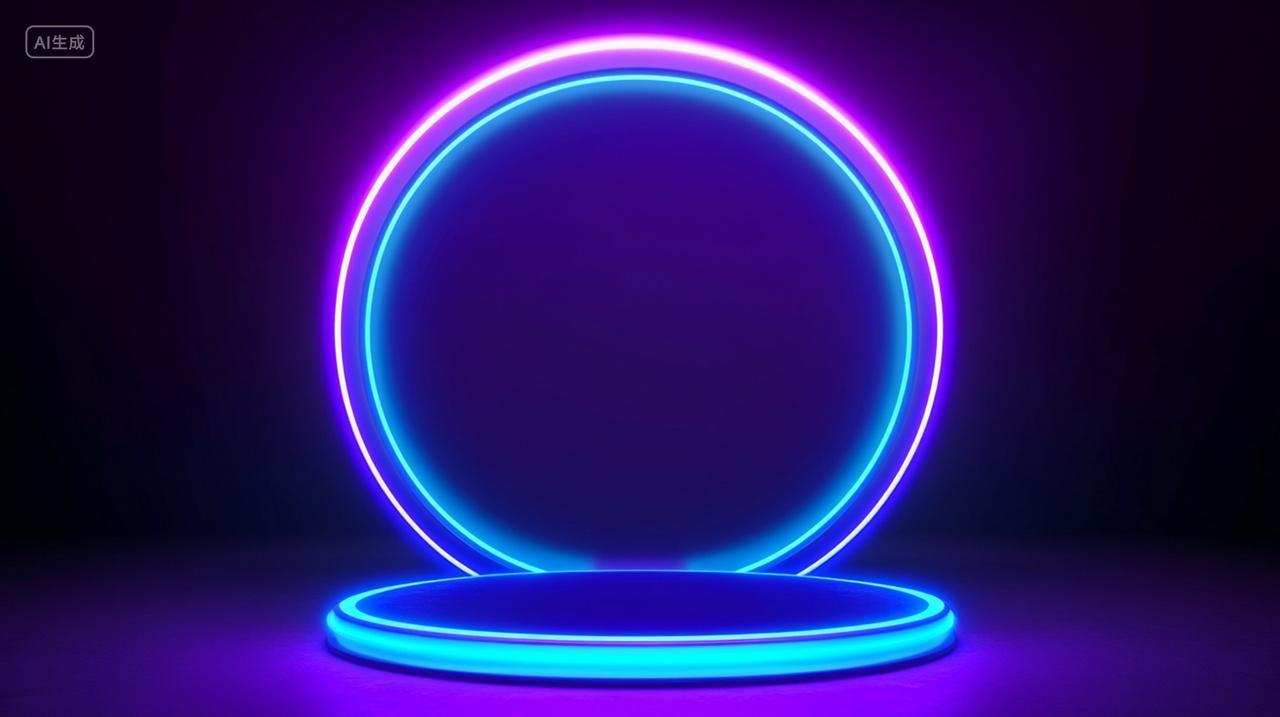 抽象3D架子立式讲台场景颜色与霓虹灯环背景