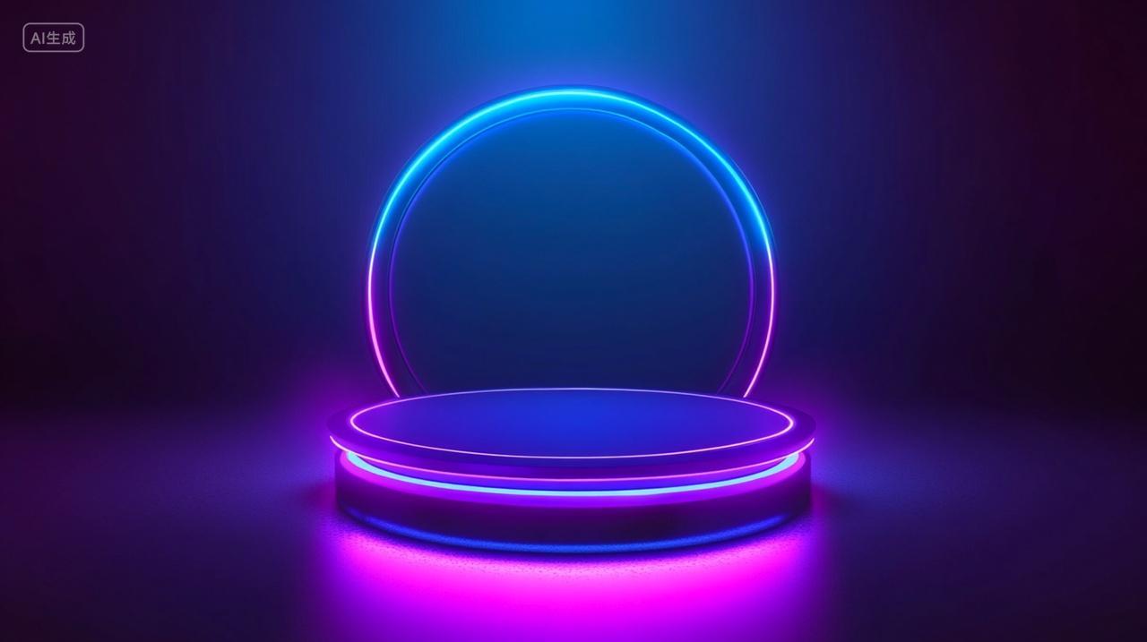 抽象3D架子立式讲台场景颜色与霓虹灯环背景