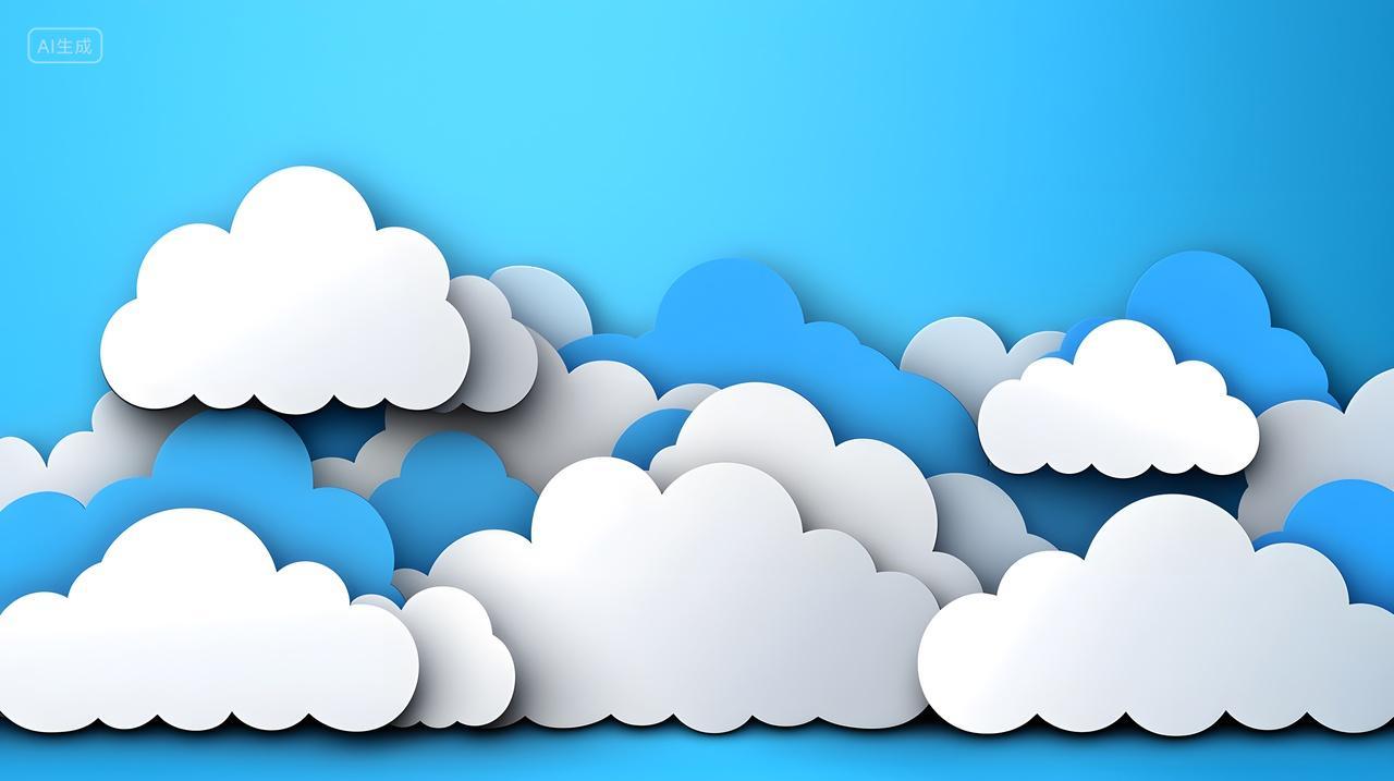 亮蓝色背景上彩色纸云