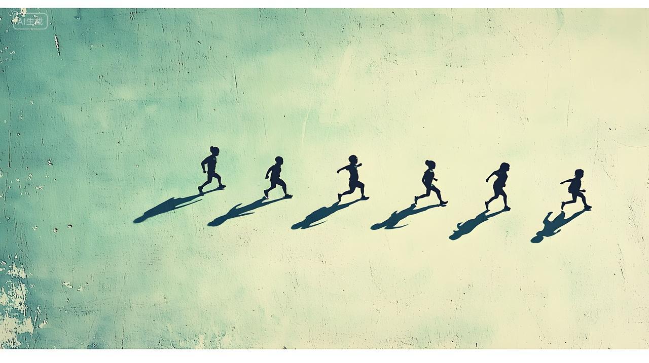 孩子们在纹理背景上嬉戏奔跑