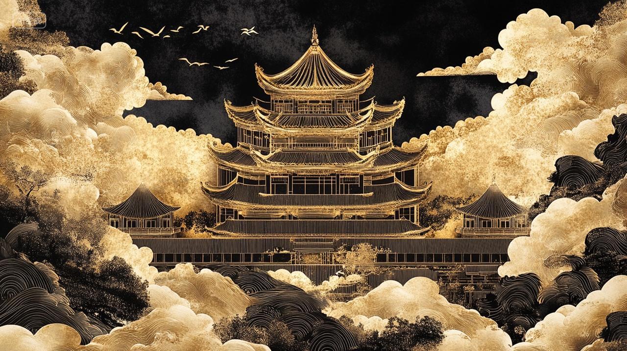 金碧辉煌的古代宫殿国潮风