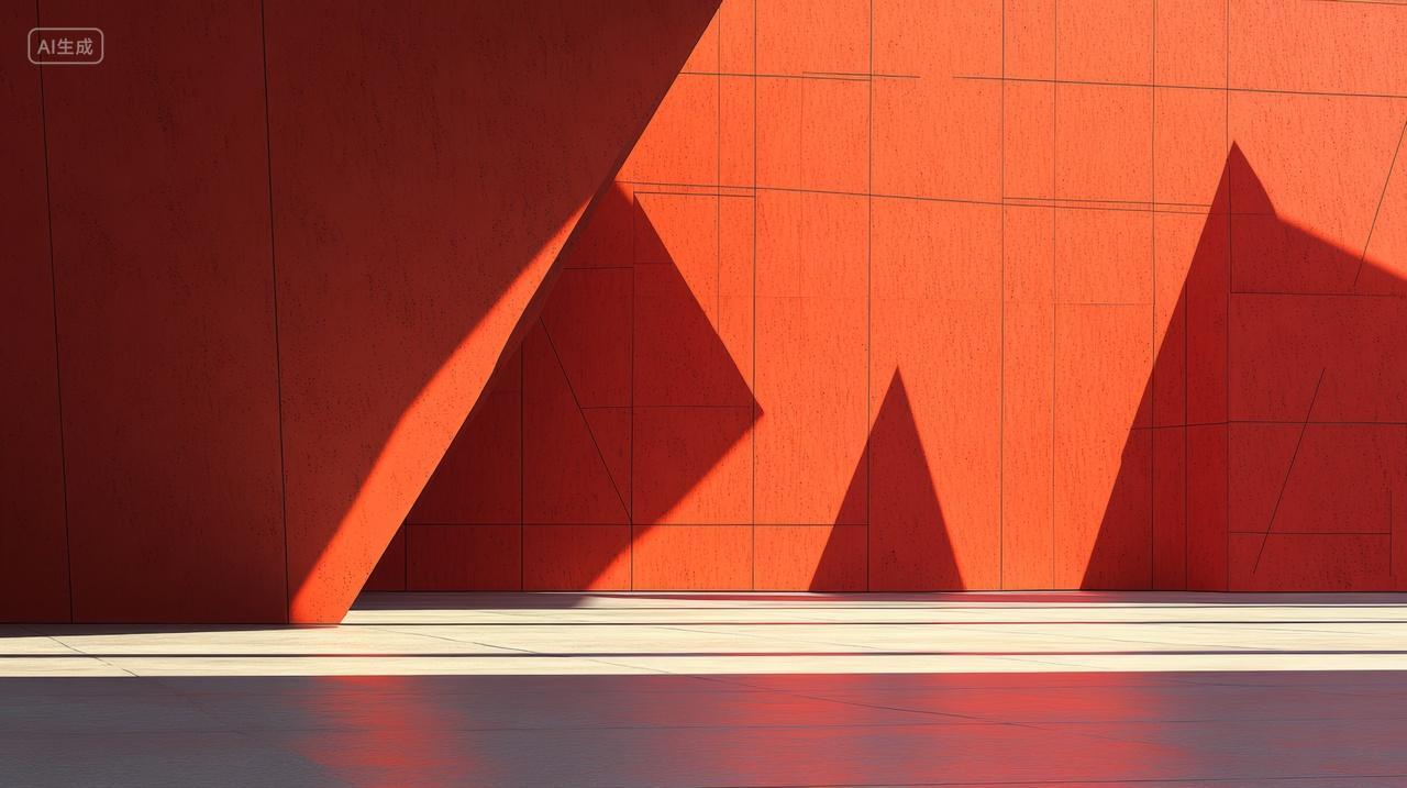 红色建筑的几何阴影几何抽象