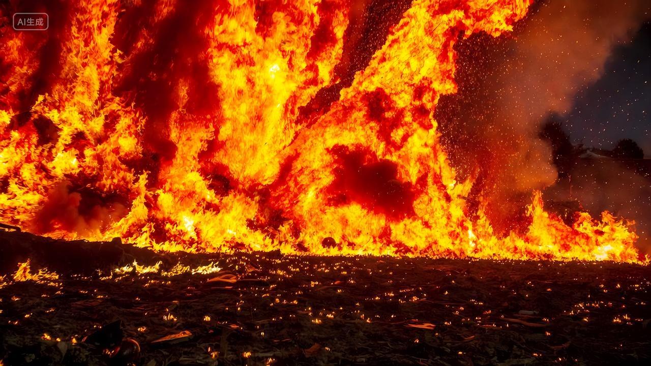 红红烈火大烟弥漫的山火燃烧天气干操用火安全图片