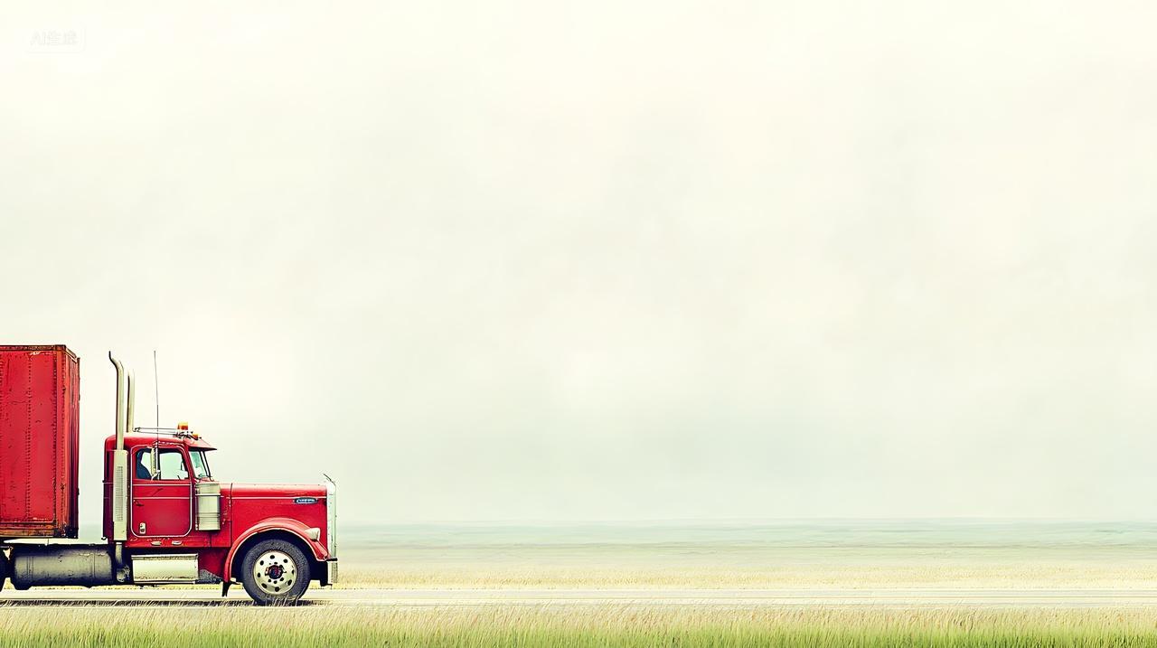 红色卡车在宽阔道路上行驶