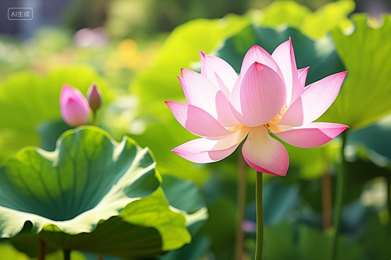 夏天池塘里盛开的荷花小清新背景